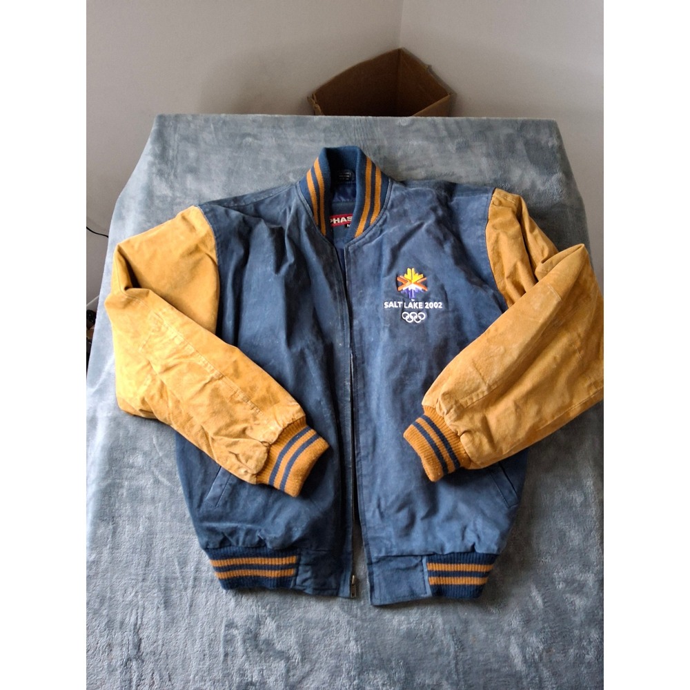 Phase 2 Salt Lake 2002 Winter Olympics Leather Suede Varsity Jacket Mens Medium